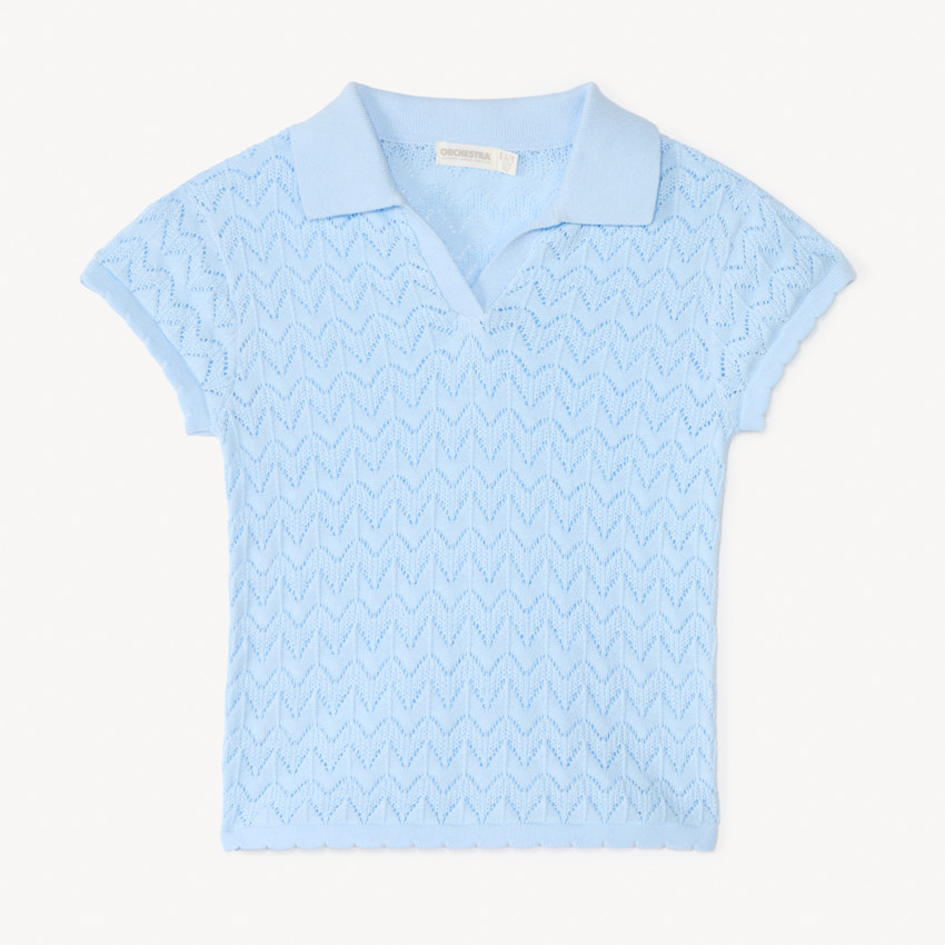 Pull manches courtes uni en tricot ajouré pour fille 