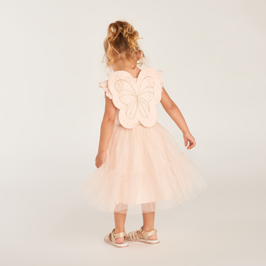 Robe bi-matière effet 2-en-1 avec ailes de papillon pour bébé fille 