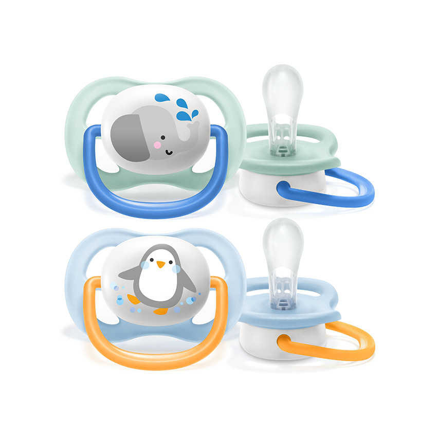 Lot de 2 sucettes silicone Ultra Air 0-6M animals (modèle aléatoire) 