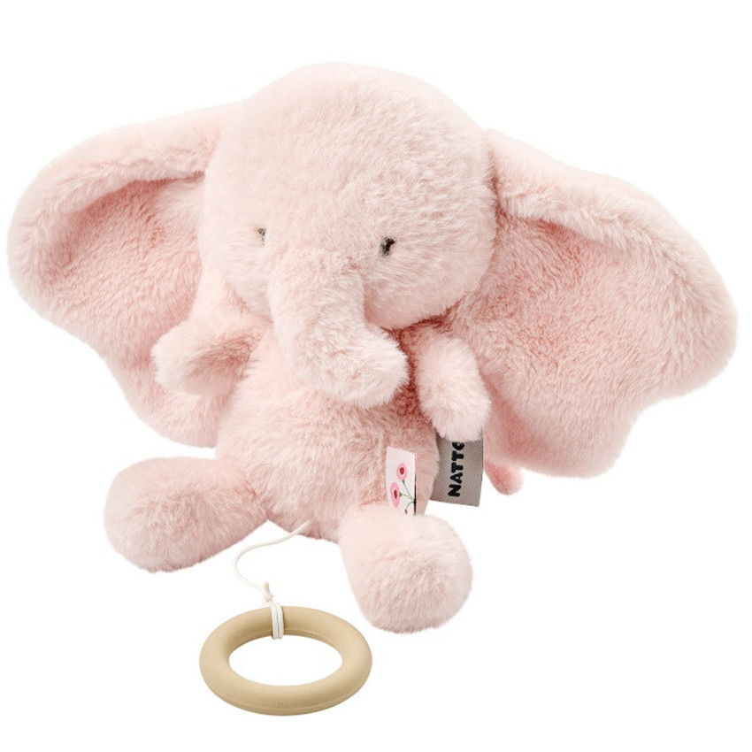 Peluche musicale éléphant - Velours - Fanfan - Rose - 24 cm 