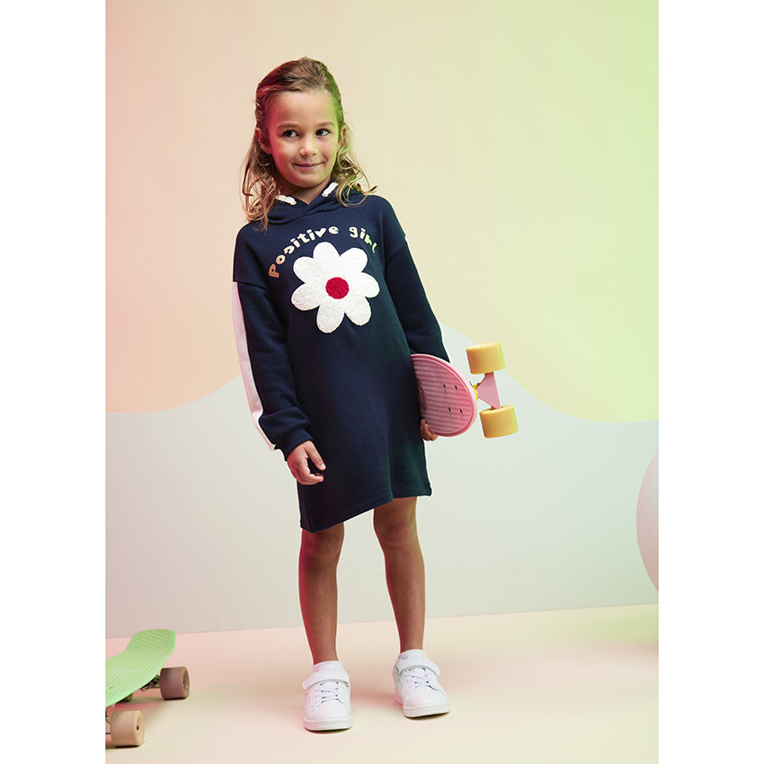 Robe à capuche en molleton avec broderie bouclette fille