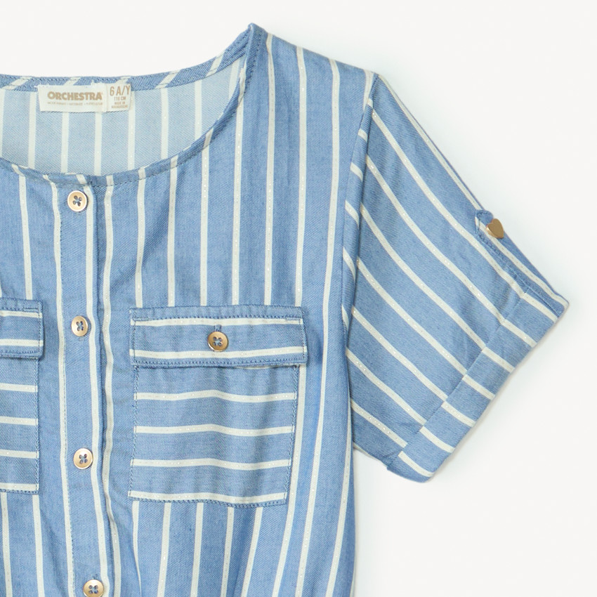 Combishort en denim à rayures blanches pour fille 