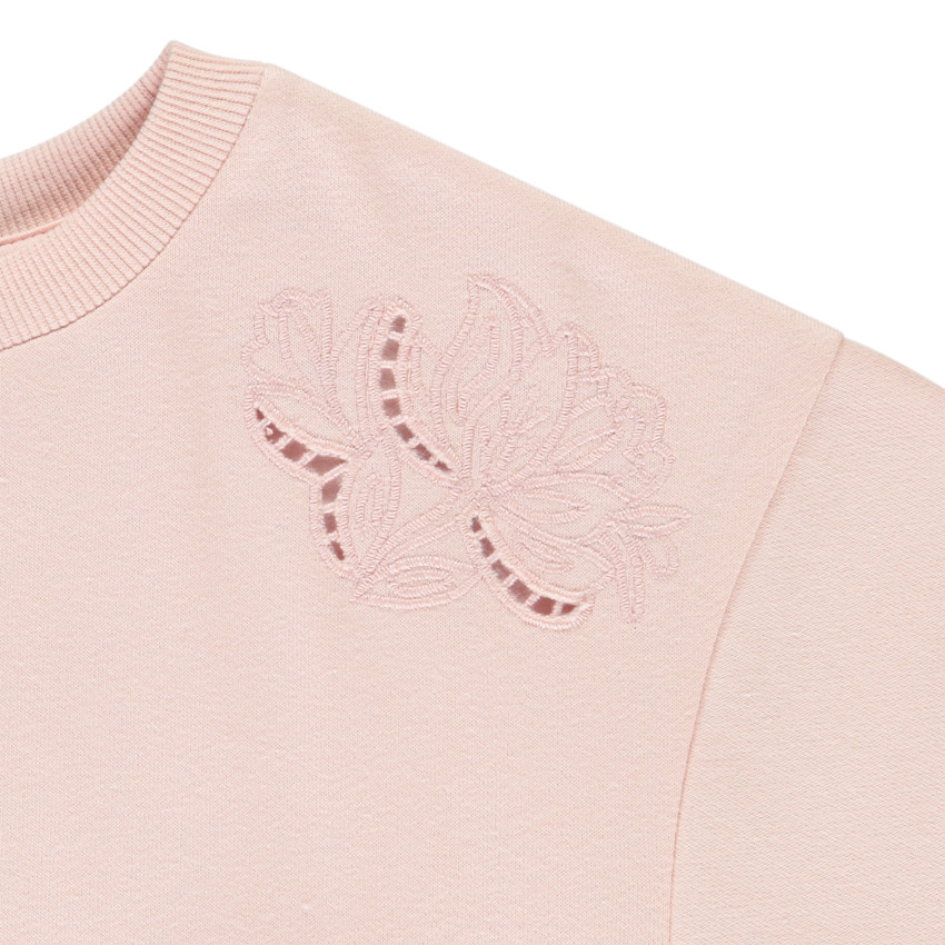 Sweat french terry court uni avec broderie anglaise fille 