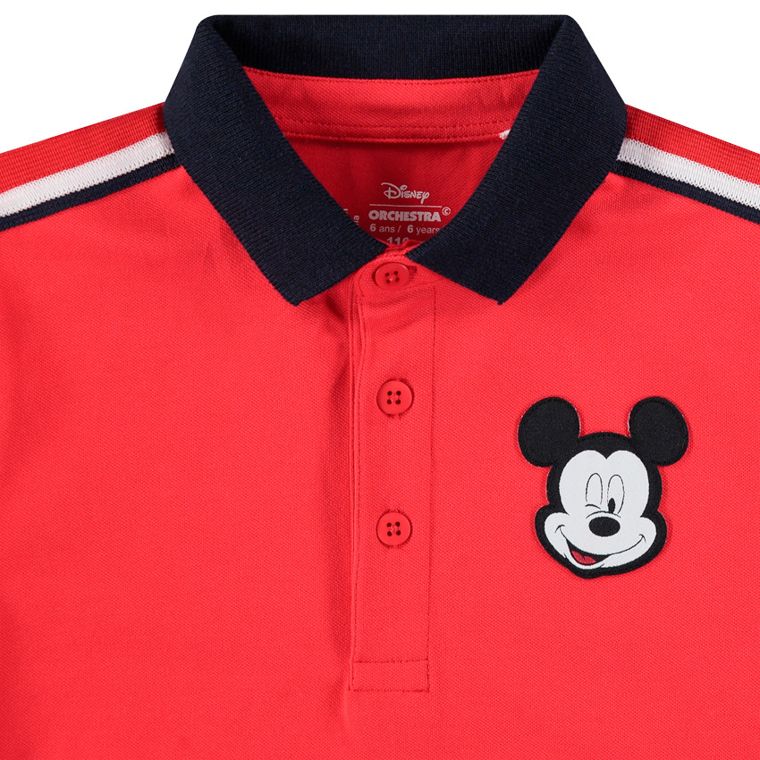Polo manches courtes uni rouge badge Mickey Disney 