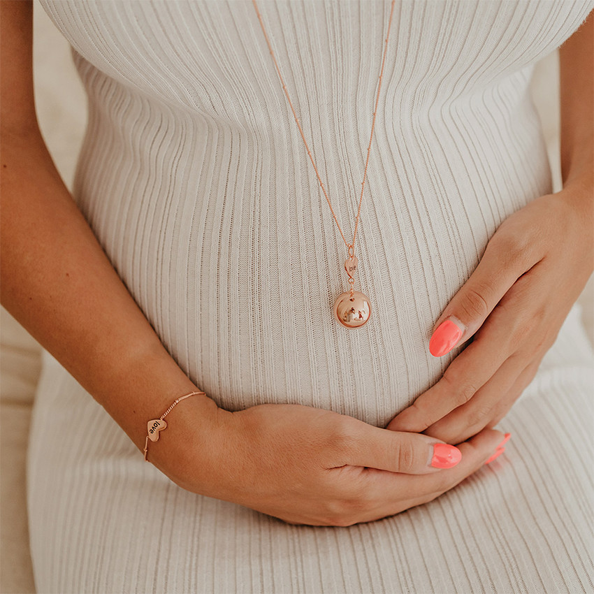 Coffret bola de grossesse + bracelet Love plaqué or rose 