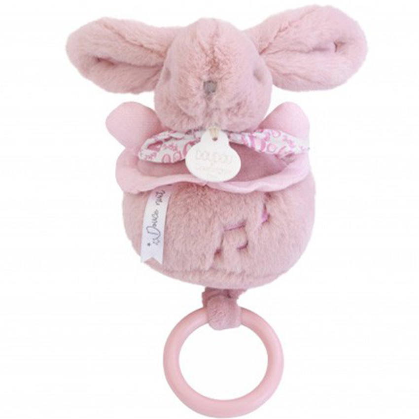 Peluche lapin doudou boîte à musique rose  