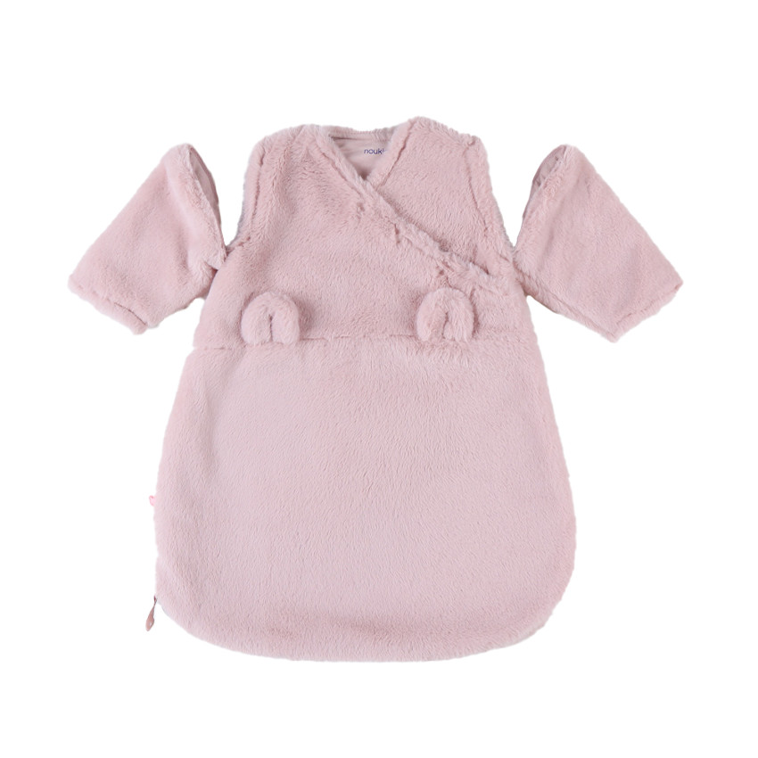 Gigoteuse à manches amovibles en fausse fourrure 50 cm rose poudré 