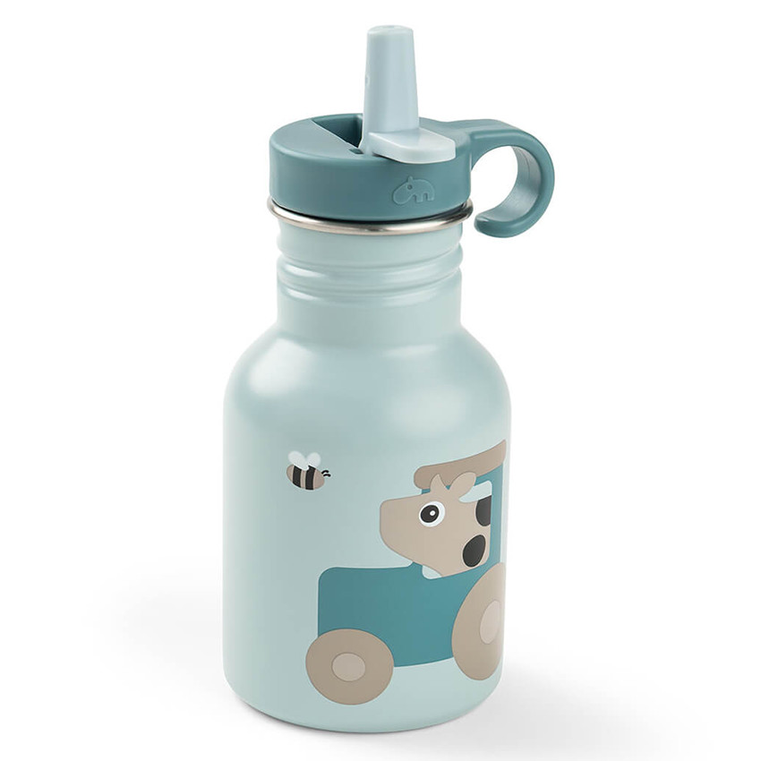 Gourde inox avec paille Tiny Farm Bleu 350ML 