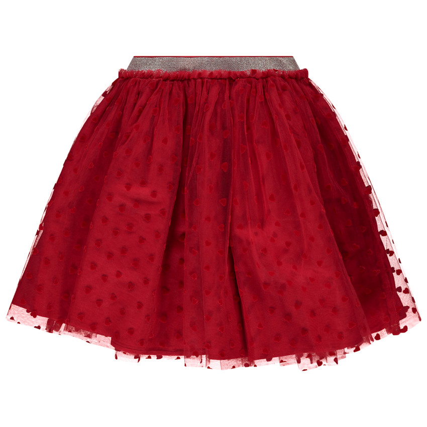 Jupe courte volantée en tulle imprimé coeurs pour fille