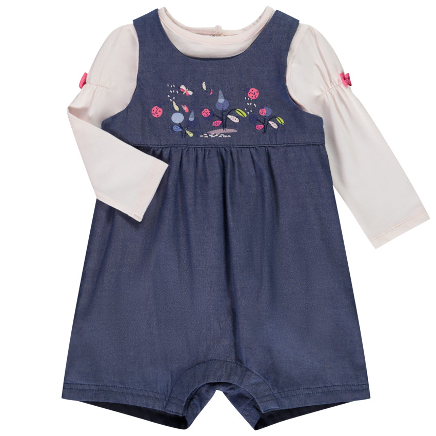 Ensemble salopette courte + t-shirt manches longues pour bébé fille 