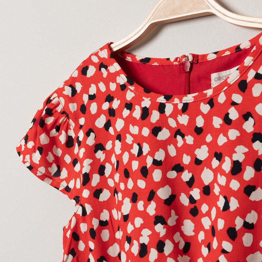 Robe manches courtes à imprimé graphique et taille élastiquée 