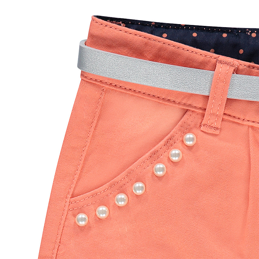 Junior - Short en twill uni avec perles fantaisie et ceinture amovible 