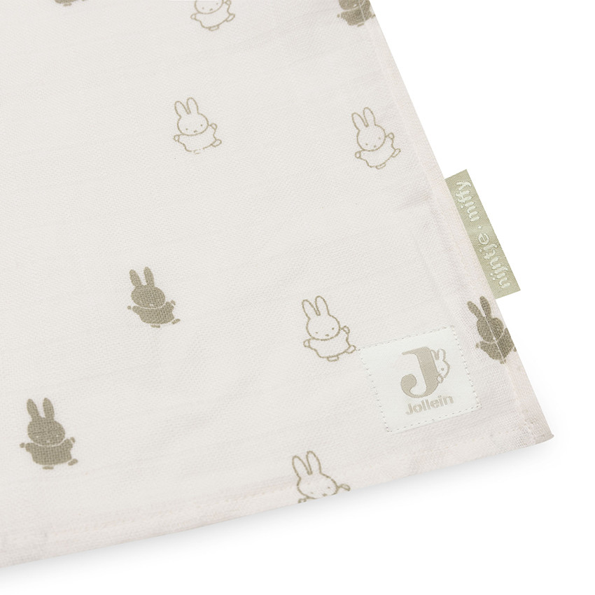 Lot de 2 langes en gaze de coton 115 x 115 cm Happy Miffy olive green 