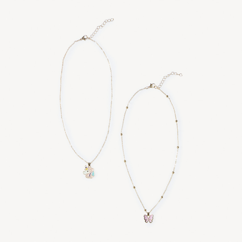 Lot de 2 colliers à pendentif papillon/licorne pour fille 