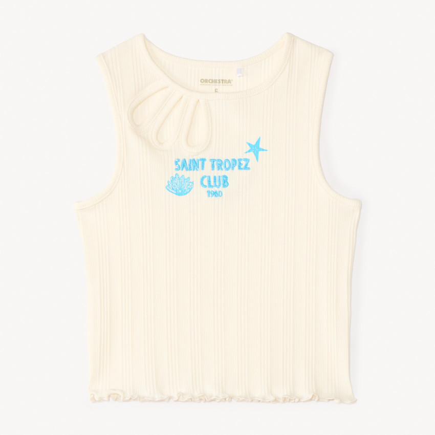 Débardeur en maille côtelée fantaisie broderie "Saint Tropez" pour fille 