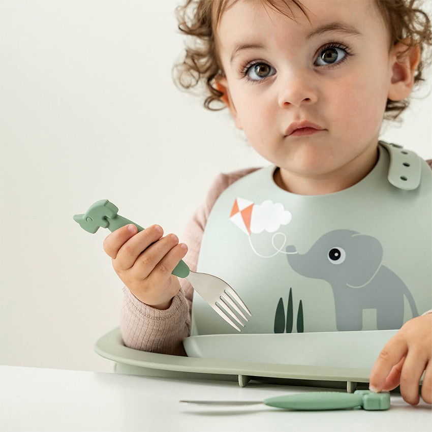 Bavoir en silicone avec bac récupérateur Playground Vert 