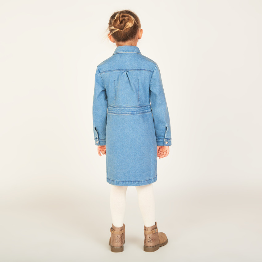 Robe manches longues en jean esprit worker pour fille 