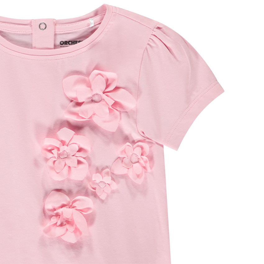 T-shirt manches courtes à fleurs 3D pour bébé fille 