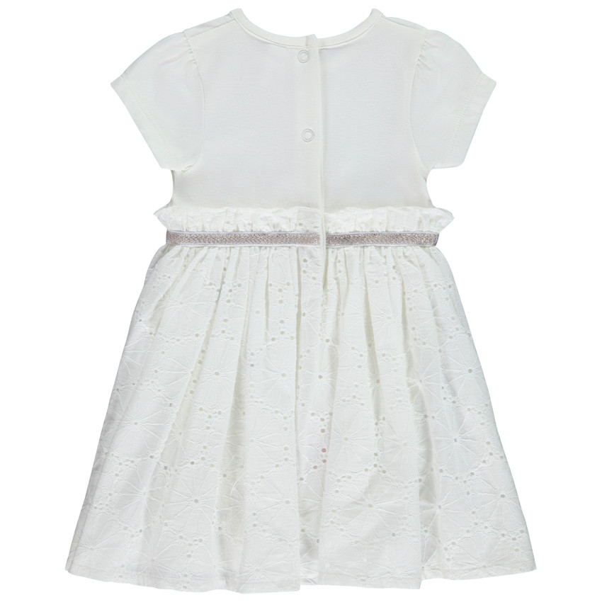 Robe body à manches courtes print Tour Eiffel + broderie anglaise pour bébé fille 