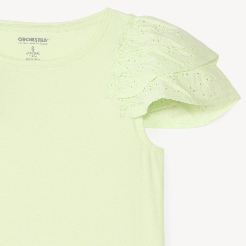 T-shirt manches courtes en broderie anglaise pour fille 
