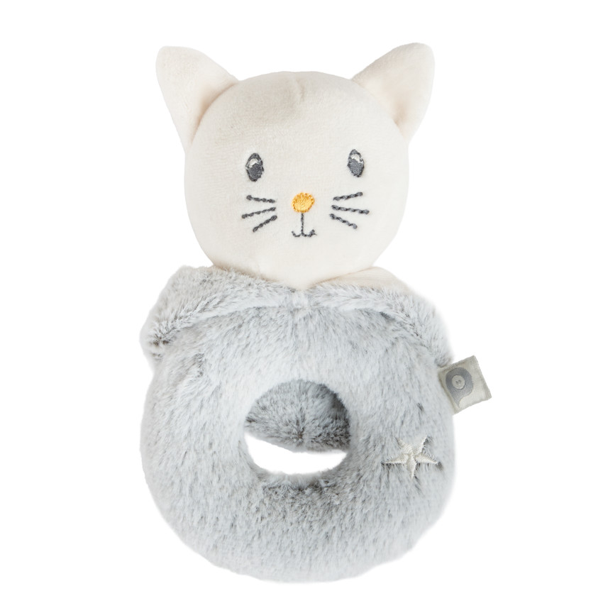 Hochet en sherpa tête de chat - Gris 