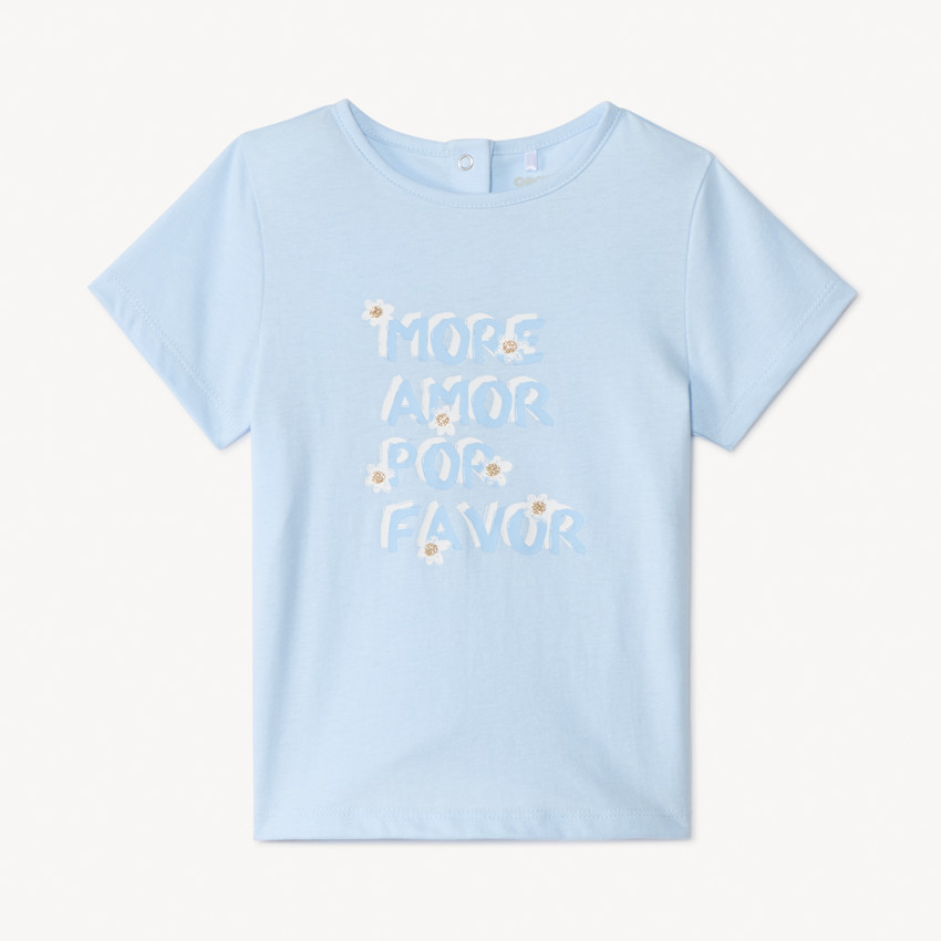 T-shirt manches courtes uni avec print pour bébé fille