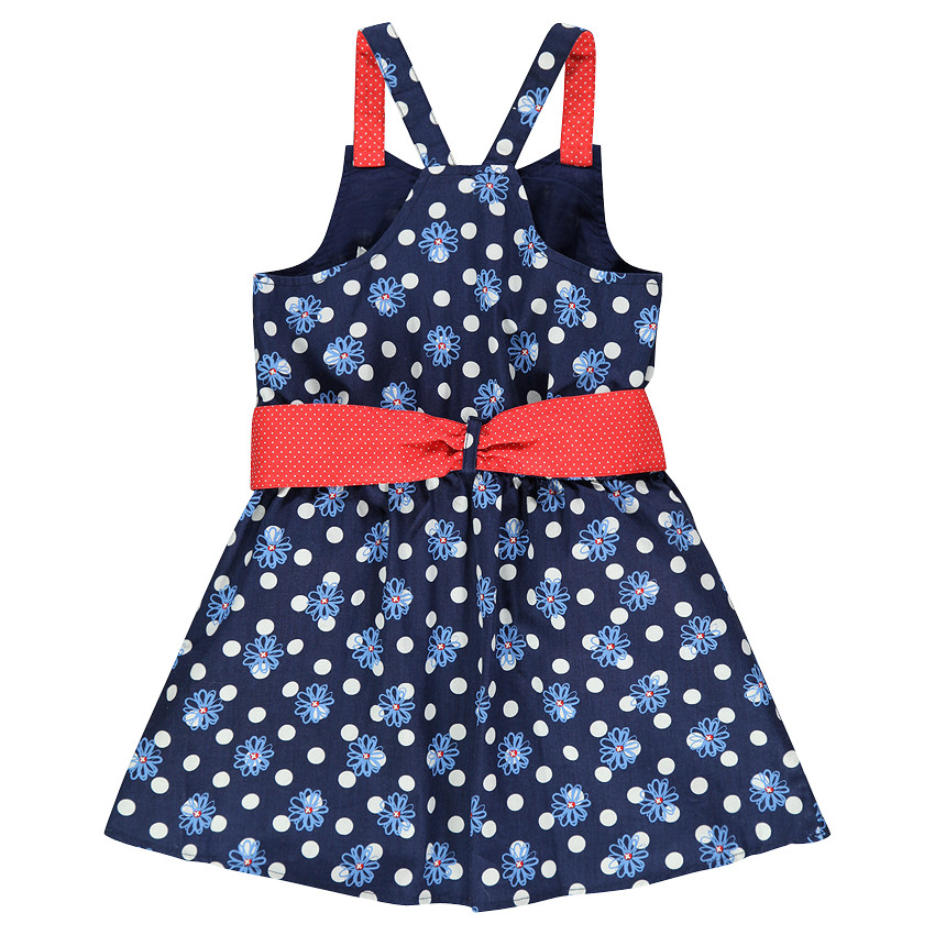 Robe sans manches imprimée fleurs et pois avec ceinture à nouer 