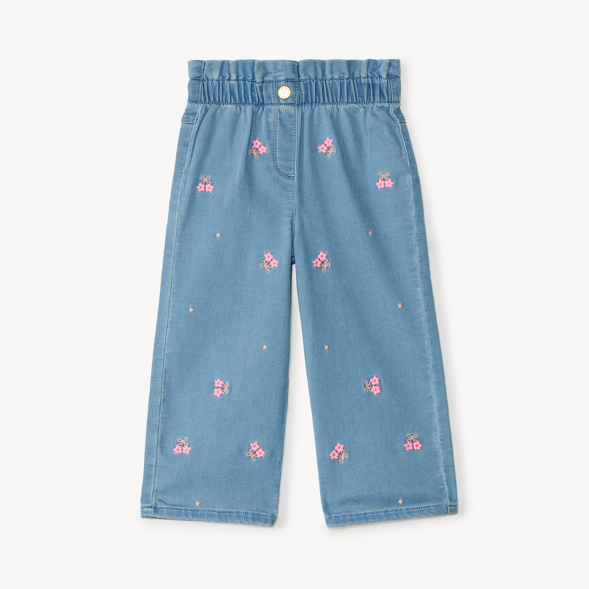 Jeans large à taille élastiquée broderie fleurs pour bébé fille 