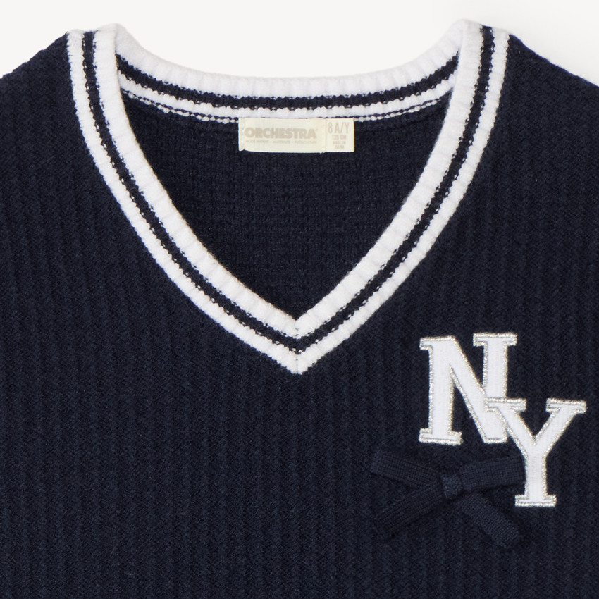 Pull sans manches fille en tricot avec badge "NY" 