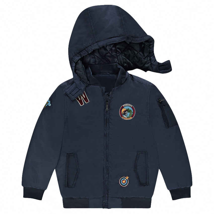 Junior - Blouson style bombers à capuche amovibles et badges 