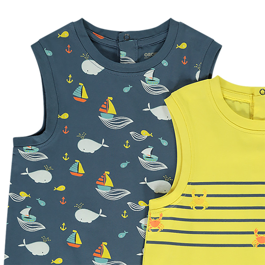 Lot de 4 combinaisons courtes imprimé crabe/voilier/baleine pour bébé garçon 