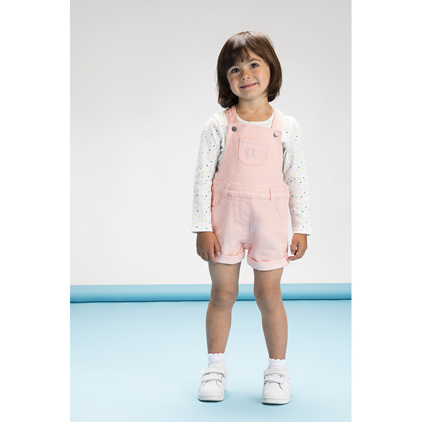 Ensemble t-shirt en maille côtelée + salopette courte pour bébé fille 