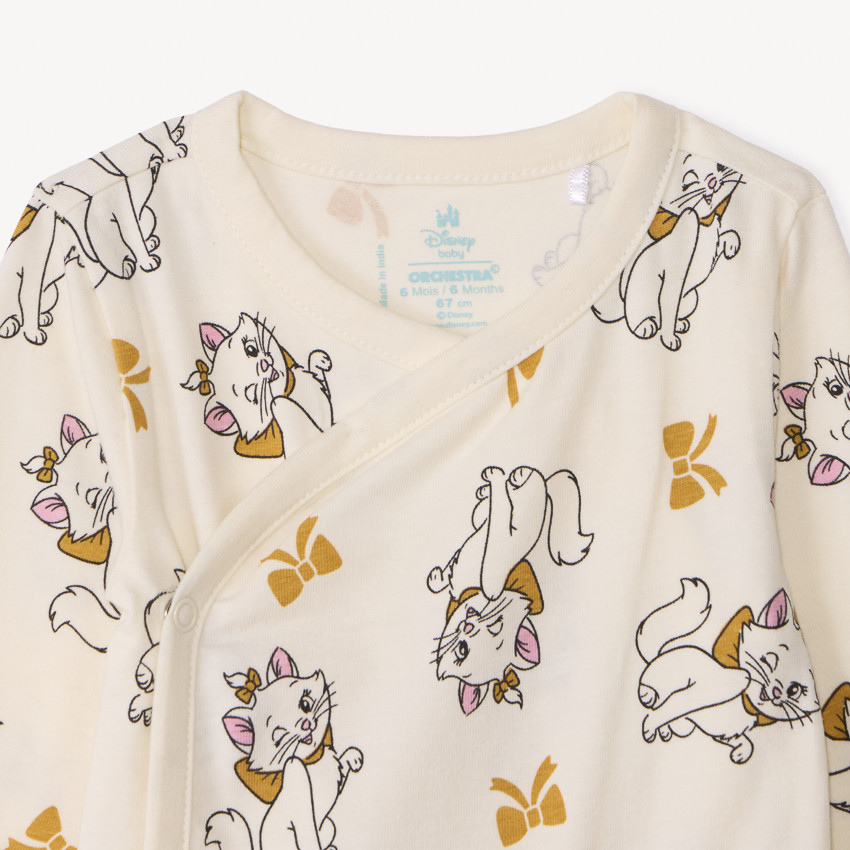 Lot de 3 bodies manches longues Marie Les Aristochats Disney pour bébé fille avec ouvertures différentes selon l'âge 