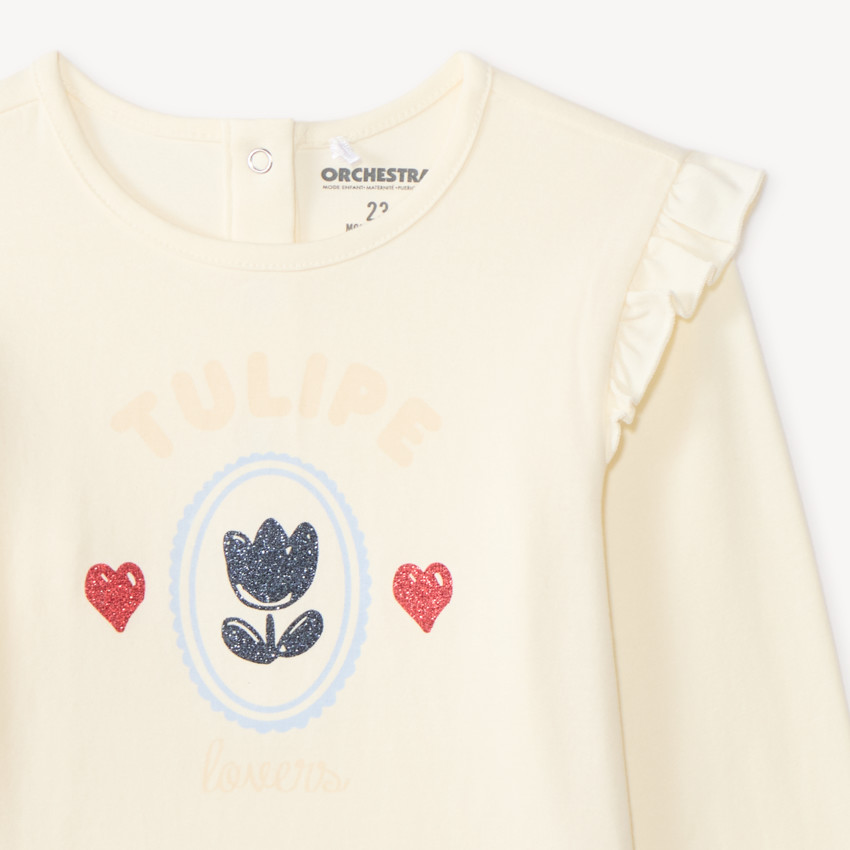 T-shirt bébé manches longues volantées et print tulipe 