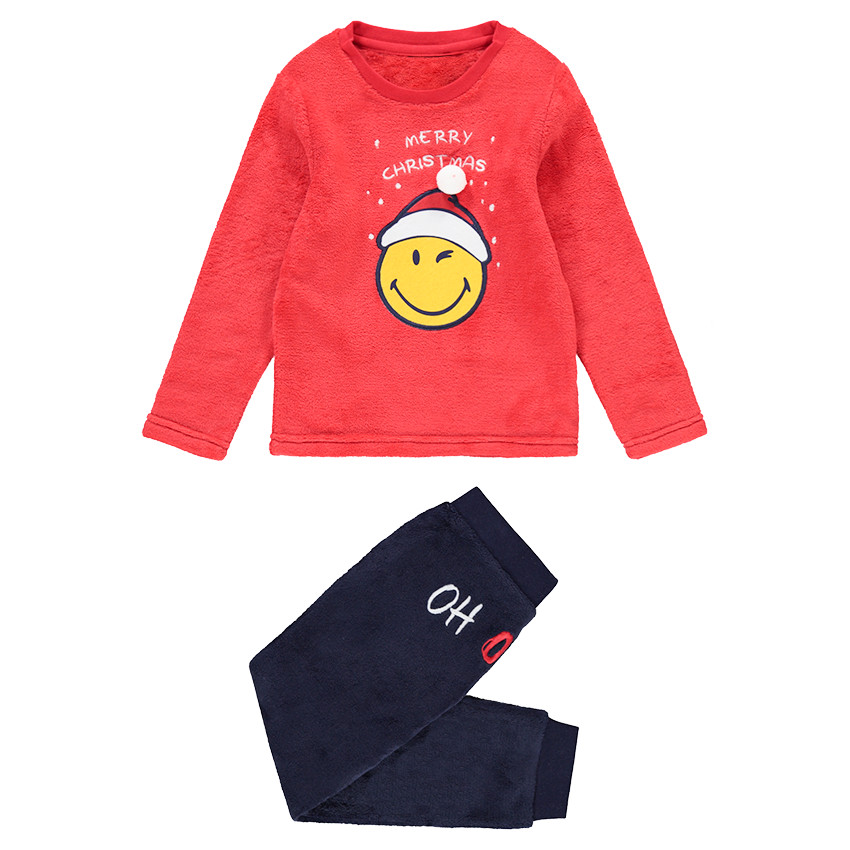Pyjama en polaire bicolore print Smiley esprit Noël 
