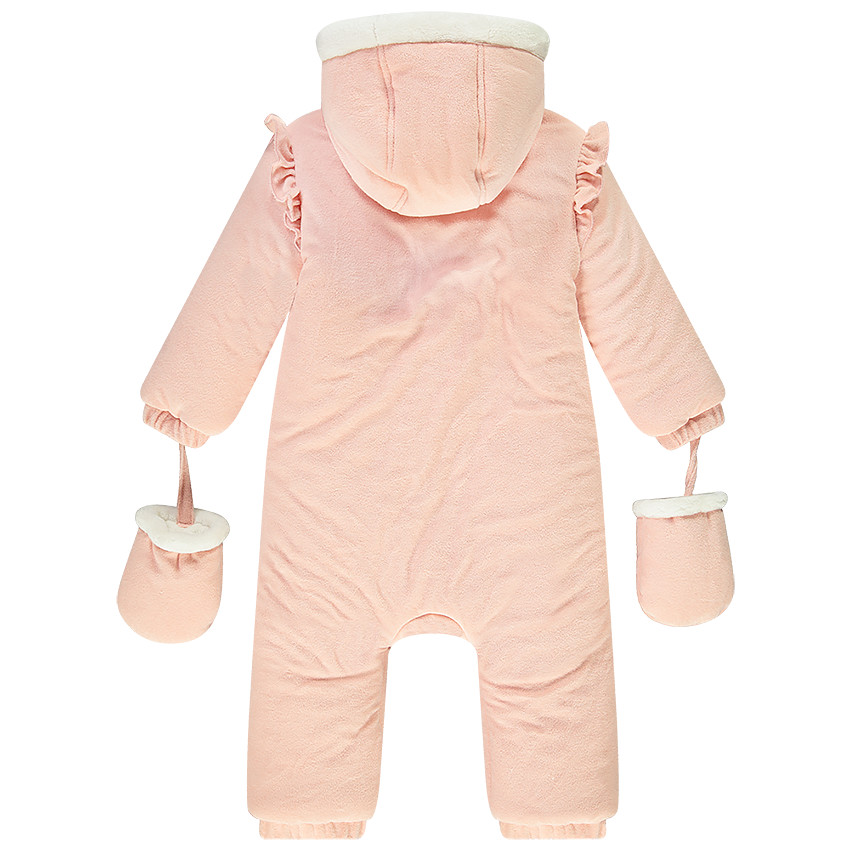 Combi-pilote à capuche avec lapin brodé et noeud fantaisie pour bébé fille 