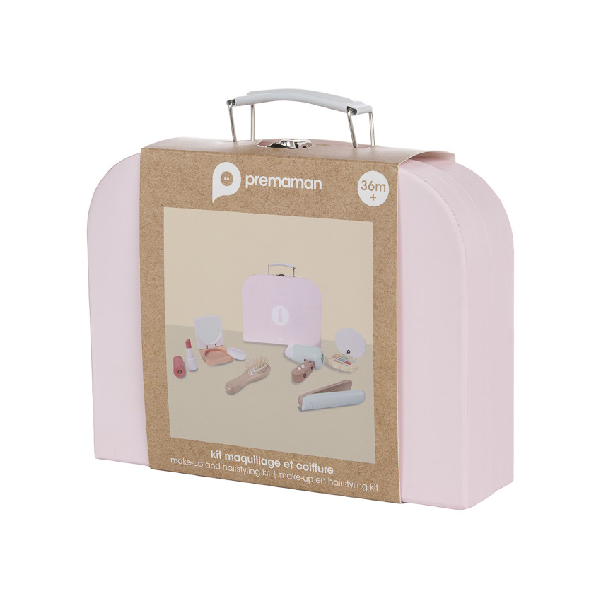 Kit de coiffure et de maquillage en bois rose 