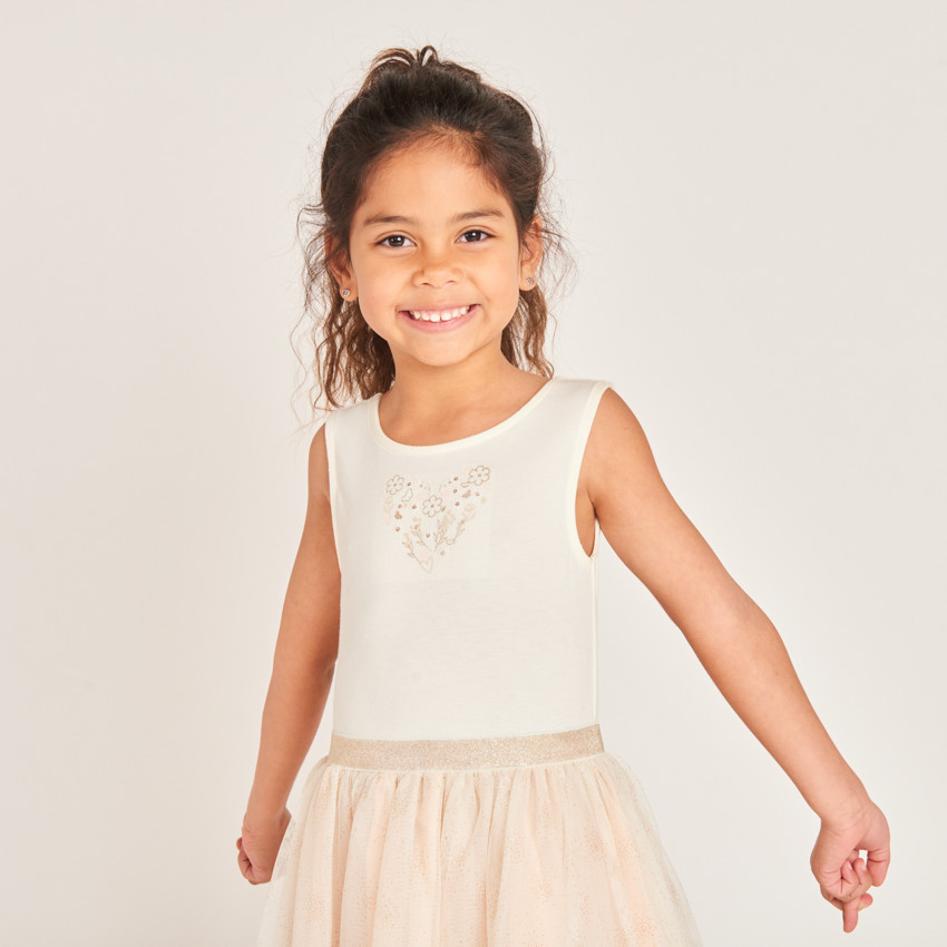 Robe sans manches bi-matières avec cape papillon pour fille 