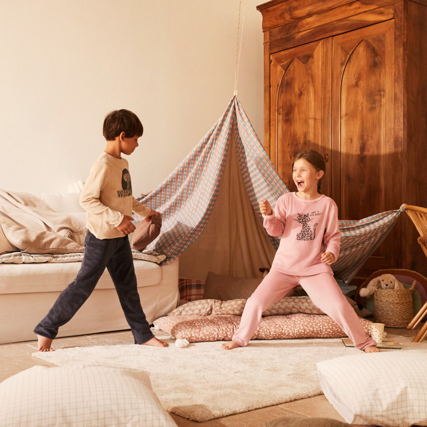 Set pyjama 2 pièces uni rose en micropolaire pour fille - Rose