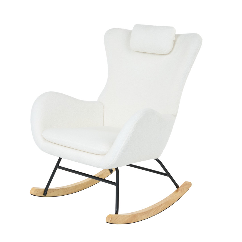 Fauteuil Rocking Chair en bouclette blanche