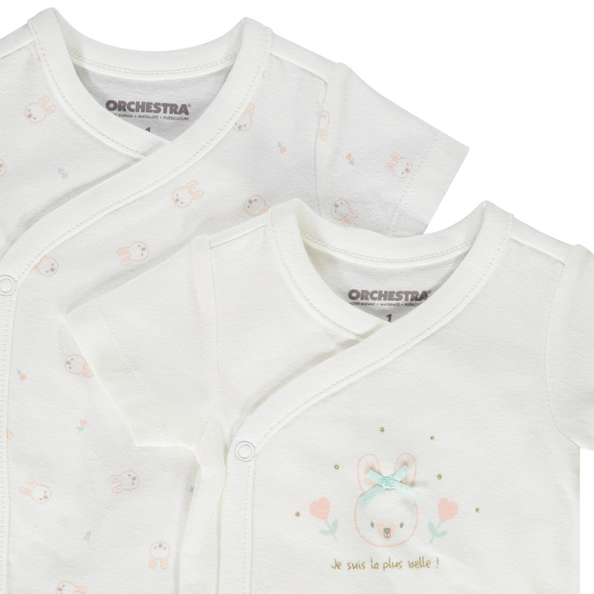 Lot de 2 bodies manches courtes motifs lapins pour bébé fille 