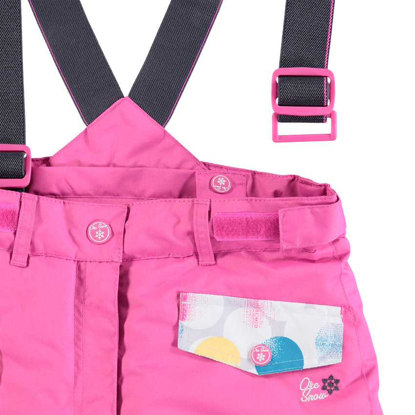 Pantalon de ski rose à bretelles amovibles et poches 
