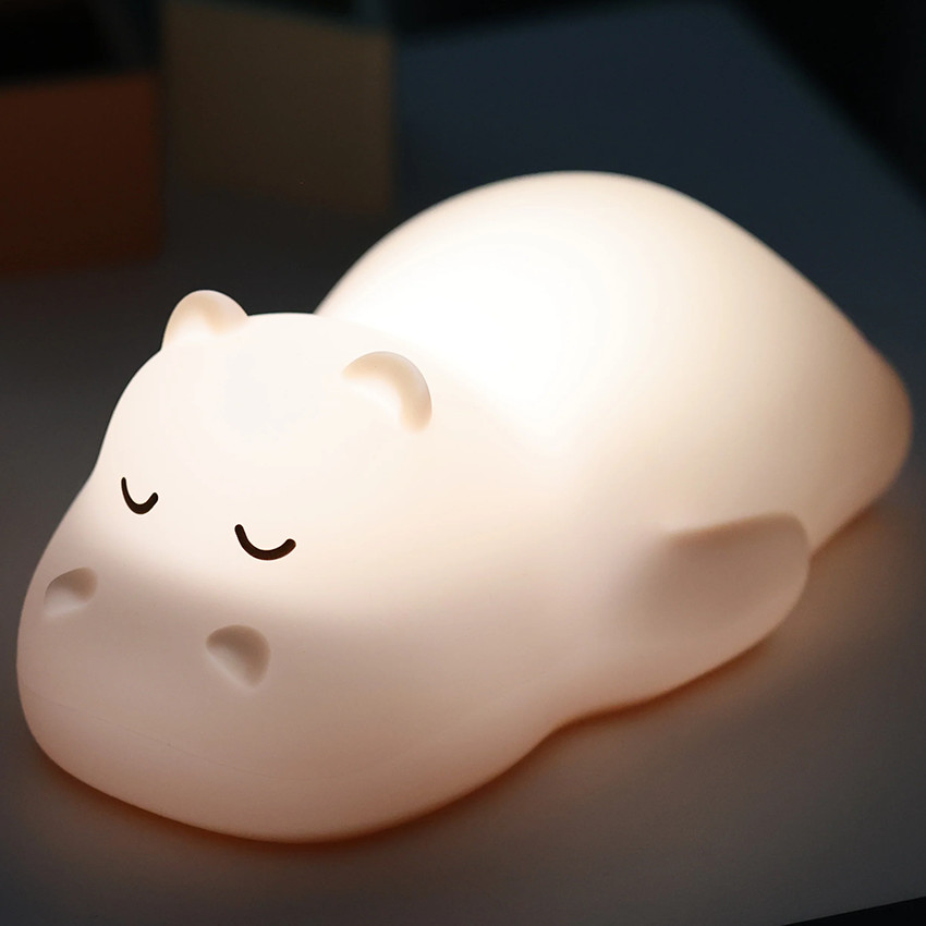 Veilleuse hippopotame en silicone marron 