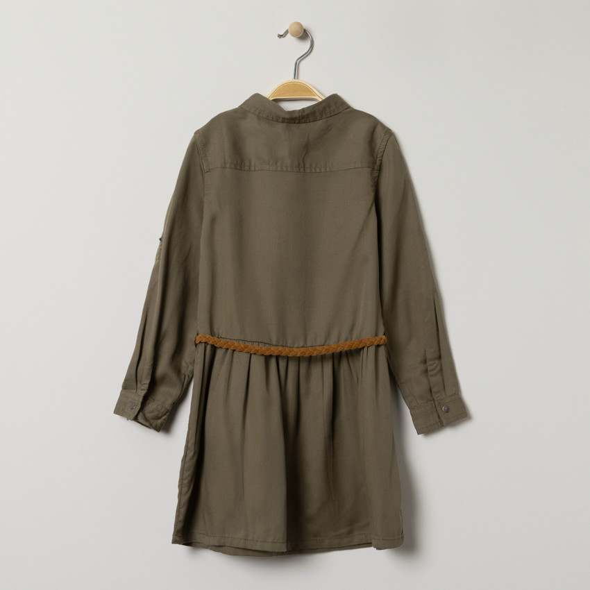 Robe chemise manches longues à ceinture tressée pour enfant fille 