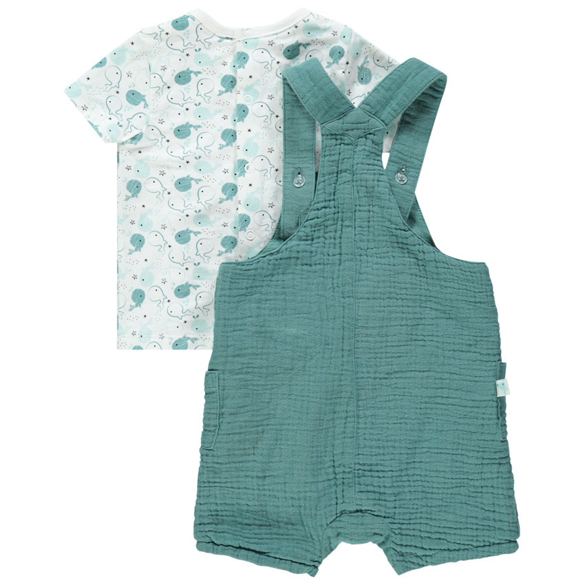 Ensemble t-shirt et salopette en gaze de coton bébé garçon 