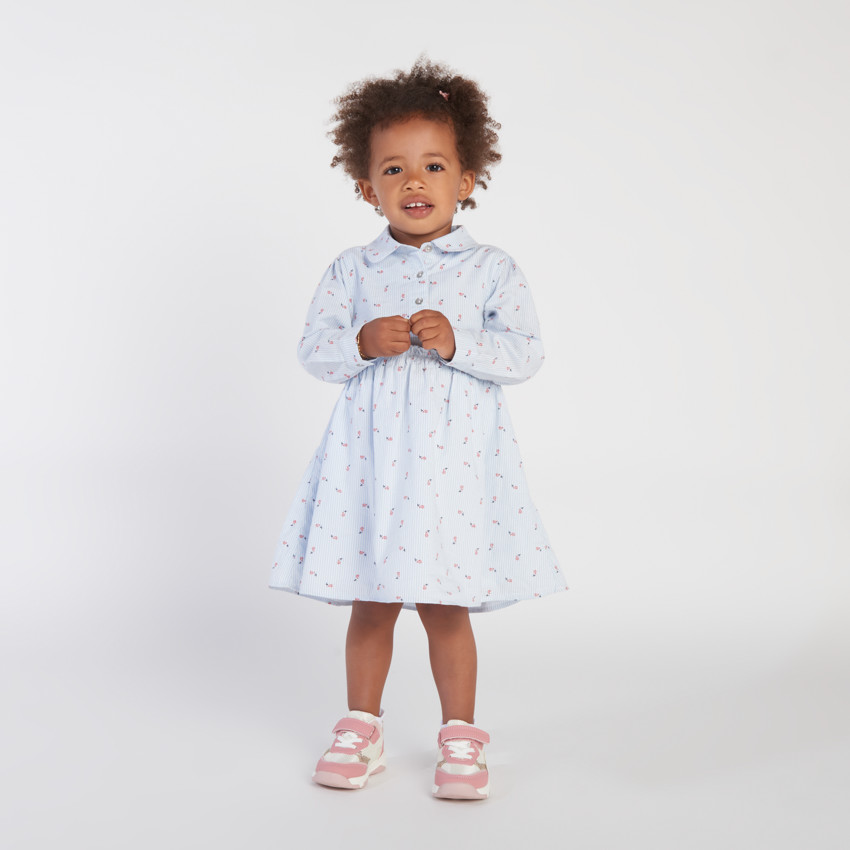 Robe manches longues rayée et imprimée fleurs pour bébé fille