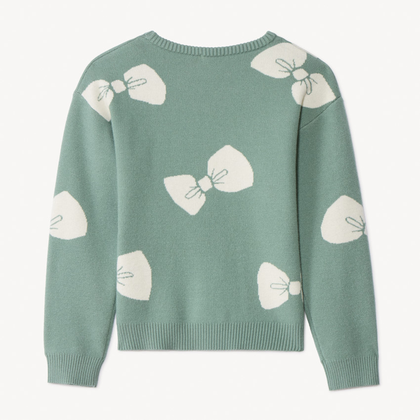 Pull manches longues semi-oversize motif nœud pour fille 