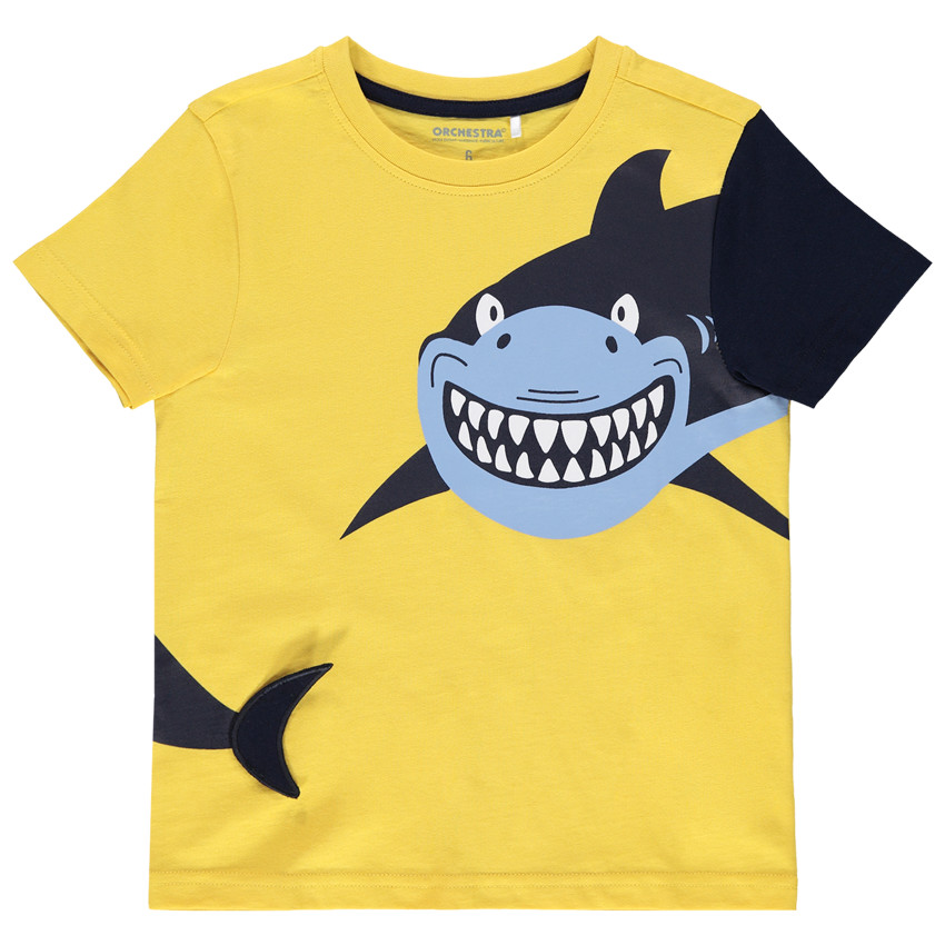 T-shirt manches courtes jaune print requin 