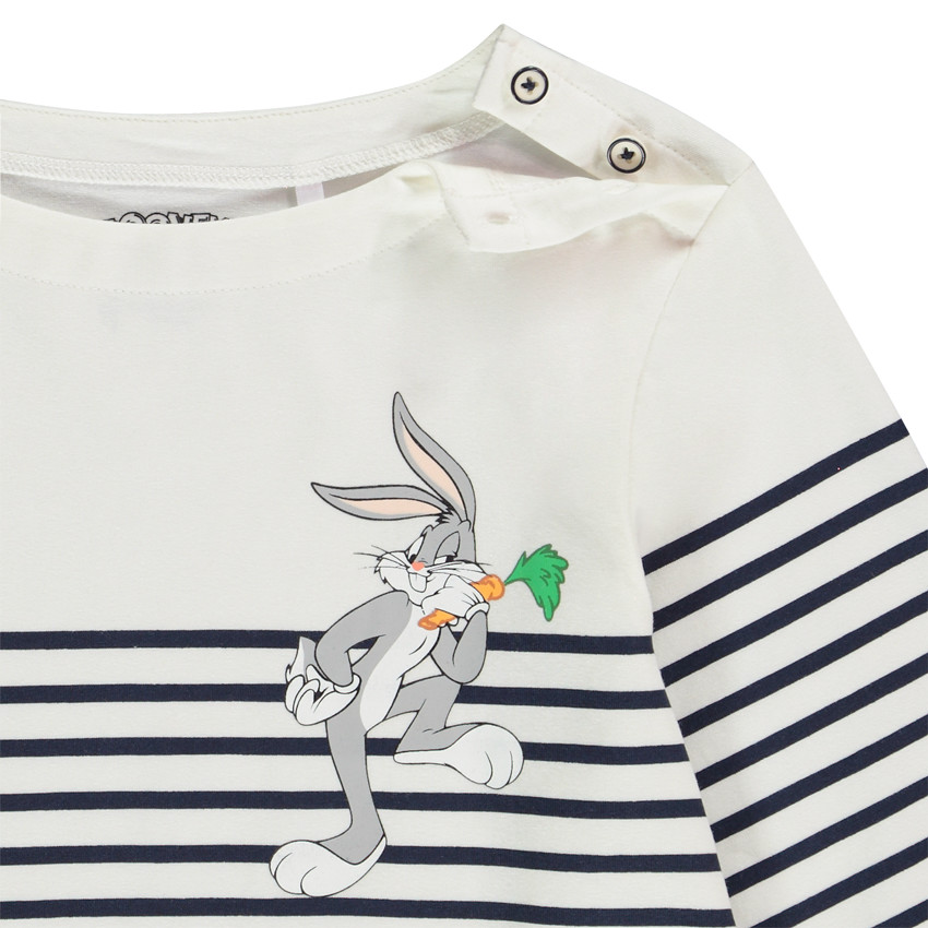 T-shirt manches longues en jersey esprit marinière avec patch print Bugs Bunny pour garçon 