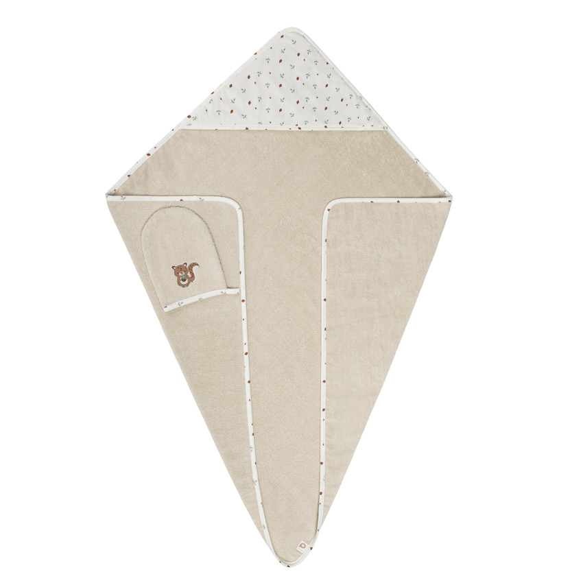 Set de bain avec cape et gant de toilette Roi des Forêts beige 